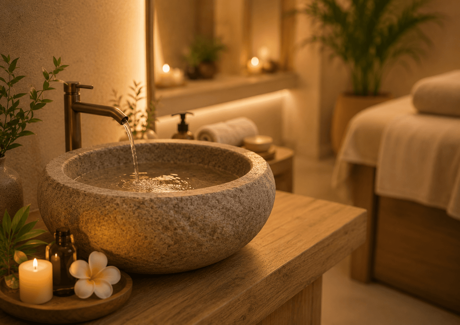Stone basin in a wellness room