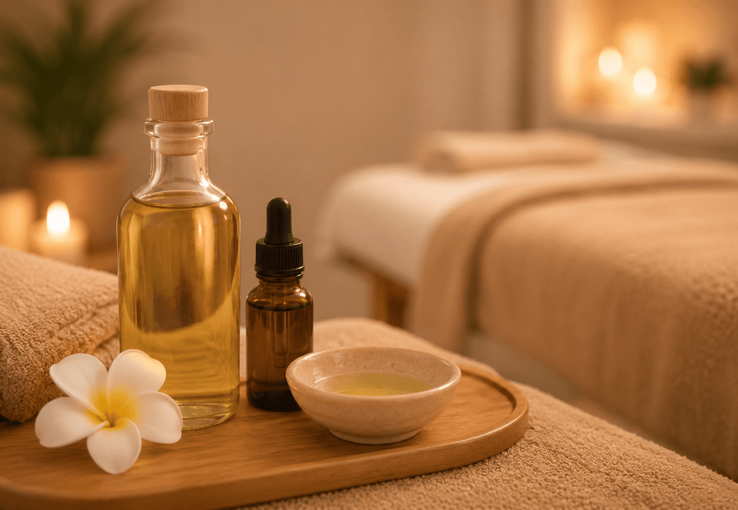 Massage oils and treatment setup